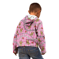 Pink Palaka Hawaii Mele Kalikimaka Kid Hoodie Ohia Lehua Shell Leis Funny Gingerbread Santa - Polynesian Pride