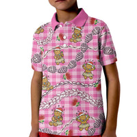 Pink Palaka Hawaii Mele Kalikimaka Kid Polo Shirt Ohia Lehua Shell Leis Funny Gingerbread Santa - Polynesian Pride