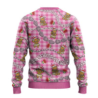 Pink Palaka Hawaii Mele Kalikimaka Ugly Christmas Sweater Ohia Lehua Shell Leis Funny Gingerbread Santa - Polynesian Pride