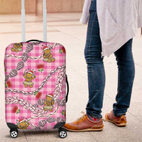 Pink Palaka Hawaii Mele Kalikimaka Luggage Cover Ohia Lehua Shell Leis Funny Gingerbread Santa - Polynesian Pride