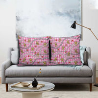 Pink Palaka Hawaii Mele Kalikimaka Pillow Cover Ohia Lehua Shell Leis Funny Gingerbread Santa - Polynesian Pride
