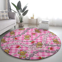 Pink Palaka Hawaii Mele Kalikimaka Round Carpet Ohia Lehua Shell Leis Funny Gingerbread Santa - Polynesian Pride