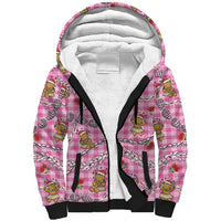 Pink Palaka Hawaii Mele Kalikimaka Sherpa Hoodie Ohia Lehua Shell Leis Funny Gingerbread Santa - Polynesian Pride
