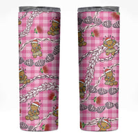 Pink Palaka Hawaii Mele Kalikimaka Skinny Tumbler Ohia Lehua Shell Leis Funny Gingerbread Santa LT14 Pink - Polynesian Pride