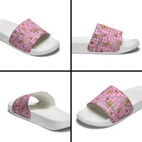 Pink Palaka Hawaii Mele Kalikimaka Slide Sandals Ohia Lehua Shell Leis Funny Gingerbread Santa - Polynesian Pride