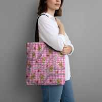 Pink Palaka Hawaii Mele Kalikimaka Tote Bag Ohia Lehua Shell Leis Funny Gingerbread Santa LT14 - Polynesian Pride