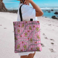 Pink Palaka Hawaii Mele Kalikimaka Tote Bag Ohia Lehua Shell Leis Funny Gingerbread Santa LT14 - Polynesian Pride