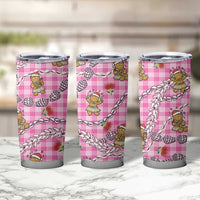 Pink Palaka Hawaii Mele Kalikimaka Tumbler Cup Ohia Lehua Shell Leis Funny Gingerbread Santa - Polynesian Pride