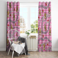 Pink Palaka Hawaii Mele Kalikimaka Window Curtain Ohia Lehua Shell Leis Funny Gingerbread Santa - Polynesian Pride