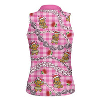 Pink Palaka Hawaii Mele Kalikimaka Women Sleeveless Polo Shirt Ohia Lehua Shell Leis Funny Gingerbread Santa LT14 - Polynesian Pride