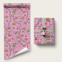 Pink Palaka Hawaii Mele Kalikimaka Wrapping Paper Ohia Lehua Shell Leis Funny Gingerbread Santa - Polynesian Pride