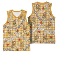 Gold Palaka Hawaii Mele Kalikimaka Basketball Jersey Ohia Lehua Shell Leis Funny Gingerbread Santa - Polynesian Pride