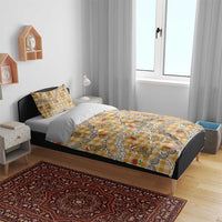 Gold Palaka Hawaii Mele Kalikimaka Bedding Set Ohia Lehua Shell Leis Funny Gingerbread Santa - Polynesian Pride