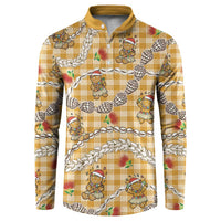 Gold Palaka Hawaii Mele Kalikimaka Button Sweatshirt Ohia Lehua Shell Leis Funny Gingerbread Santa - Polynesian Pride