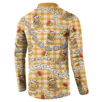 Gold Palaka Hawaii Mele Kalikimaka Button Sweatshirt Ohia Lehua Shell Leis Funny Gingerbread Santa - Polynesian Pride