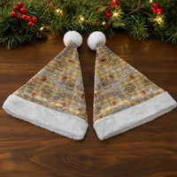 Gold Palaka Hawaii Mele Kalikimaka Christmas Santa Hat Ohia Lehua Shell Leis Funny Gingerbread Santa - Polynesian Pride