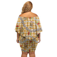Gold Palaka Hawaii Mele Kalikimaka Family Matching Off Shoulder Short Dress and Hawaiian Shirt Ohia Lehua Shell Leis Funny Gingerbread Santa LT14 - Polynesian Pride