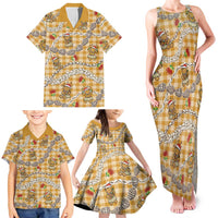 Gold Palaka Hawaii Mele Kalikimaka Family Matching Tank Maxi Dress and Hawaiian Shirt Ohia Lehua Shell Leis Funny Gingerbread Santa LT14 - Polynesian Pride