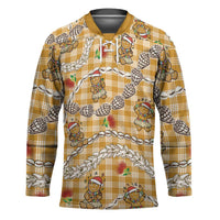 Gold Palaka Hawaii Mele Kalikimaka Hockey Jersey Ohia Lehua Shell Leis Funny Gingerbread Santa - Polynesian Pride