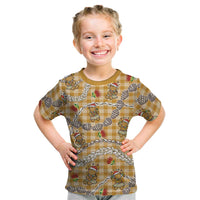 Gold Palaka Hawaii Mele Kalikimaka Kid T Shirt Ohia Lehua Shell Leis Funny Gingerbread Santa - Polynesian Pride