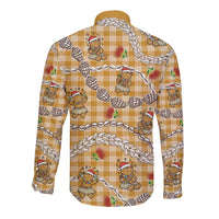 Gold Palaka Hawaii Mele Kalikimaka Long Sleeve Button Shirt Ohia Lehua Shell Leis Funny Gingerbread Santa - Polynesian Pride
