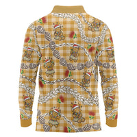 Gold Palaka Hawaii Mele Kalikimaka Long Sleeve Polo Shirt Ohia Lehua Shell Leis Funny Gingerbread Santa - Polynesian Pride