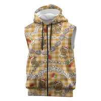 Gold Palaka Hawaii Mele Kalikimaka Sleeveless Zip Hoodie Ohia Lehua Shell Leis Funny Gingerbread Santa - Polynesian Pride