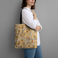 Gold Palaka Hawaii Mele Kalikimaka Tote Bag Ohia Lehua Shell Leis Funny Gingerbread Santa - Polynesian Pride