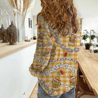 Gold Palaka Hawaii Mele Kalikimaka Women Casual Shirt Ohia Lehua Shell Leis Funny Gingerbread Santa LT14 - Polynesian Pride