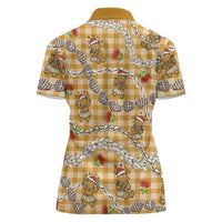 Gold Palaka Hawaii Mele Kalikimaka Women Polo Shirt Ohia Lehua Shell Leis Funny Gingerbread Santa LT14 - Polynesian Pride