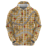 Gold Palaka Hawaii Mele Kalikimaka Zip Hoodie Ohia Lehua Shell Leis Funny Gingerbread Santa - Polynesian Pride