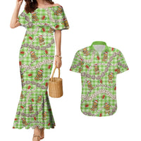 Green Palaka Hawaii Mele Kalikimaka Couples Matching Mermaid Dress and Hawaiian Shirt Ohia Lehua Shell Leis Funny Gingerbread Santa LT14 Green - Polynesian Pride