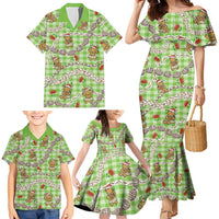 Green Palaka Hawaii Mele Kalikimaka Family Matching Mermaid Dress and Hawaiian Shirt Ohia Lehua Shell Leis Funny Gingerbread Santa LT14 - Polynesian Pride
