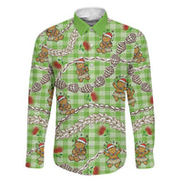 Green Palaka Hawaii Mele Kalikimaka Family Matching Off Shoulder Maxi Dress and Hawaiian Shirt Ohia Lehua Shell Leis Funny Gingerbread Santa LT14 Dad's Shirt - Long Sleeve Green - Polynesian Pride