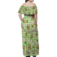 Green Palaka Hawaii Mele Kalikimaka Family Matching Off Shoulder Maxi Dress and Hawaiian Shirt Ohia Lehua Shell Leis Funny Gingerbread Santa LT14 - Polynesian Pride