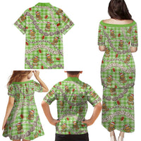 Green Palaka Hawaii Mele Kalikimaka Family Matching Puletasi and Hawaiian Shirt Ohia Lehua Shell Leis Funny Gingerbread Santa LT14 - Polynesian Pride