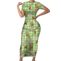 Green Palaka Hawaii Mele Kalikimaka Family Matching Short Sleeve Bodycon Dress and Hawaiian Shirt Ohia Lehua Shell Leis Funny Gingerbread Santa LT14 Green - Polynesian Pride