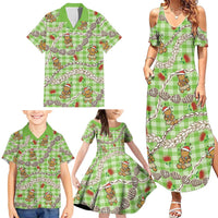 Green Palaka Hawaii Mele Kalikimaka Family Matching Summer Maxi Dress and Hawaiian Shirt Ohia Lehua Shell Leis Funny Gingerbread Santa LT14 - Polynesian Pride