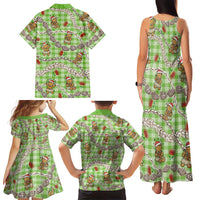 Green Palaka Hawaii Mele Kalikimaka Family Matching Tank Maxi Dress and Hawaiian Shirt Ohia Lehua Shell Leis Funny Gingerbread Santa LT14 - Polynesian Pride