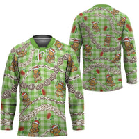 Green Palaka Hawaii Mele Kalikimaka Hockey Jersey Ohia Lehua Shell Leis Funny Gingerbread Santa - Polynesian Pride