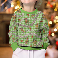 Green Palaka Hawaii Mele Kalikimaka Kid Ugly Christmas Sweater Ohia Lehua Shell Leis Funny Gingerbread Santa - Polynesian Pride