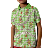 Green Palaka Hawaii Mele Kalikimaka Kid Polo Shirt Ohia Lehua Shell Leis Funny Gingerbread Santa - Polynesian Pride