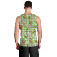Green Palaka Hawaii Mele Kalikimaka Men Tank Top Ohia Lehua Shell Leis Funny Gingerbread Santa - Polynesian Pride