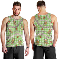 Green Palaka Hawaii Mele Kalikimaka Men Tank Top Ohia Lehua Shell Leis Funny Gingerbread Santa - Polynesian Pride