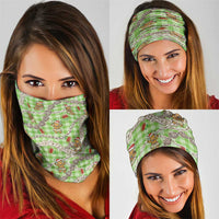 Green Palaka Hawaii Mele Kalikimaka Neck Gaiter Ohia Lehua Shell Leis Funny Gingerbread Santa - Polynesian Pride