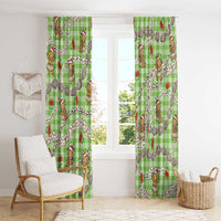 Green Palaka Hawaii Mele Kalikimaka Window Curtain Ohia Lehua Shell Leis Funny Gingerbread Santa - Polynesian Pride