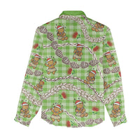 Green Palaka Hawaii Mele Kalikimaka Women Casual Shirt Ohia Lehua Shell Leis Funny Gingerbread Santa LT14 - Polynesian Pride