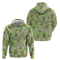 Green Palaka Hawaii Mele Kalikimaka Zip Hoodie Ohia Lehua Shell Leis Funny Gingerbread Santa - Polynesian Pride
