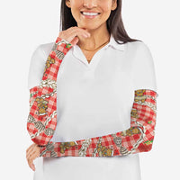 Red Palaka Hawaii Mele Kalikimaka Arm Sleeves Ohia Lehua Shell Leis Funny Gingerbread Santa - Polynesian Pride