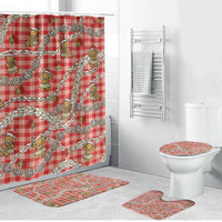 Red Palaka Hawaii Mele Kalikimaka Bathroom Set Ohia Lehua Shell Leis Funny Gingerbread Santa - Polynesian Pride